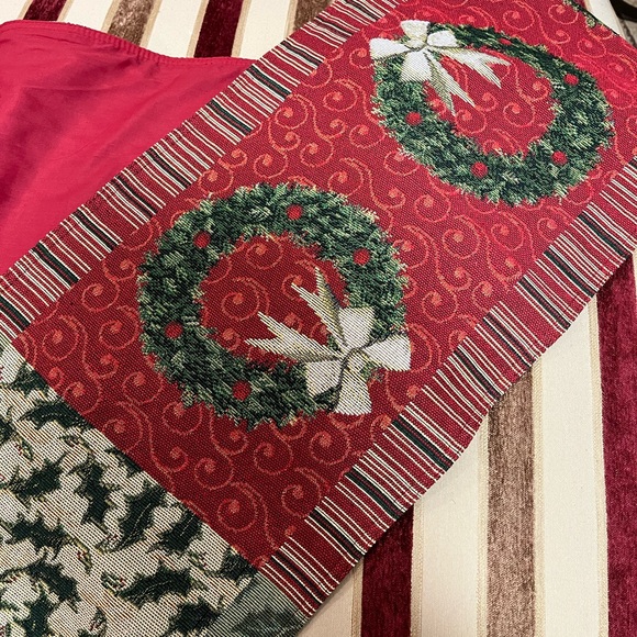 PRELOVED TWO CHRISTMAS HOLIDAY SEASON NEEDLEPOINT TABLE RUNNERS WITH FULLY LINED - Picture 13 of 17